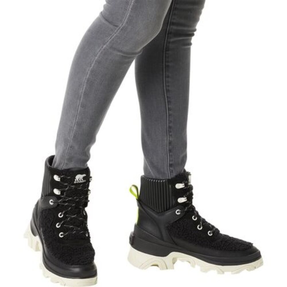 New Sorel Women's Brex Cozy Lace‎ Waterproof Boot Black Sea Salt Size 10